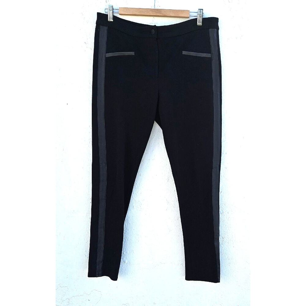 Vintage 90s Pants Womens 12 Black Stretch Knit Faux Leather Stripe Goth Punk